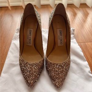 ✨ JIMMY CHOO Romy 85 Glitter Dégradé Pumps Champagne 34.5 / US 4.5
